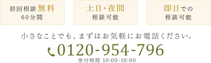 小さなことでも、まずはお気軽にお電話ください。0120-954-796